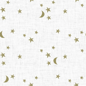 stars and moons // soft gold on white linen no. 2
