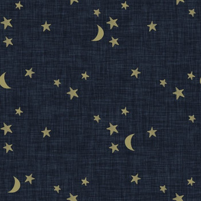 stars and moons // soft gold on midnight blue linen