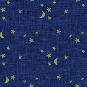 stars and moons // soft gold on cobalt linen