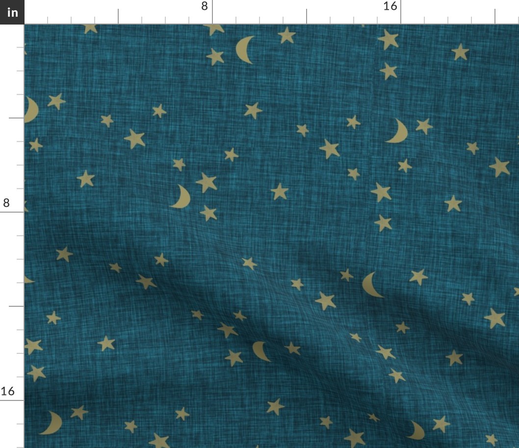 stars and moons // soft gold on 120-16 linen