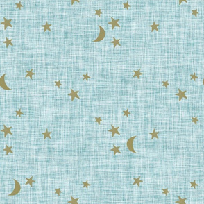 stars and moons // soft gold on geyser linen