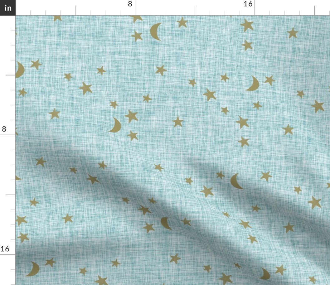 stars and moons // soft gold on geyser linen