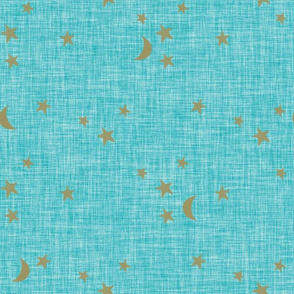 stars and moons // soft gold on jamaican sea linen