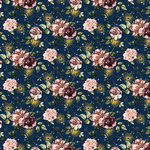 Small Stars and Sun Boho Floral on midnight blue