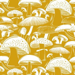 Mushroom Field Block Print Goldenrod Yellow White Regular Scale