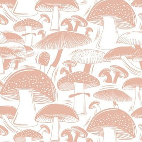 Mushroom Field Block Print White Blush Pink Regular Scale
