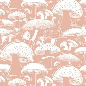 Mushroom Field Block Print Blush Pink White Regular Scale