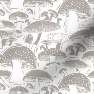 Mushroom Field Block Print White Stone Grey Regular Scale