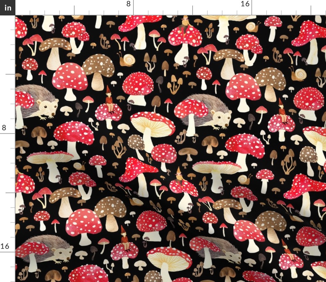 Autumn woodland mushrooms Fabric | Spoonflower