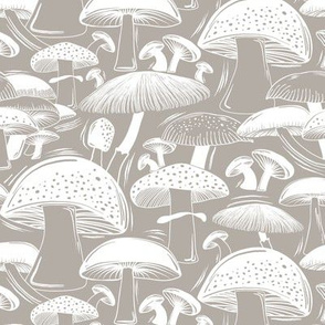 Mushroom Field Block Print Stone Grey White Regular Scale