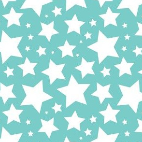 White stars on turquoise (small) 