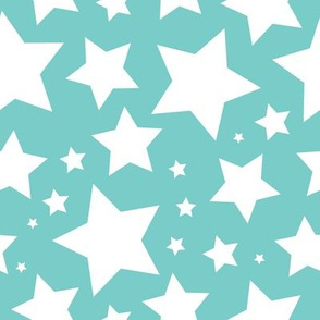 White stars on turquoise (large) 