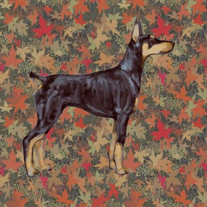 Custom Doberman Pinscher on Autumn Leaves Smaller Scale