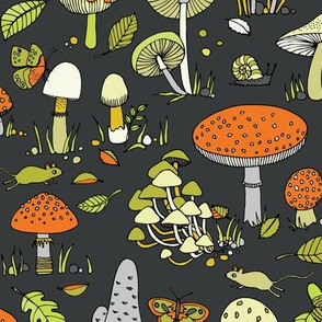70s mushrooms - retro  green and orange
