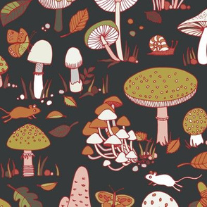 70s mushrooms - retro red and mustard
