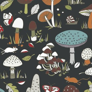 70s mushrooms - retro green and grey 