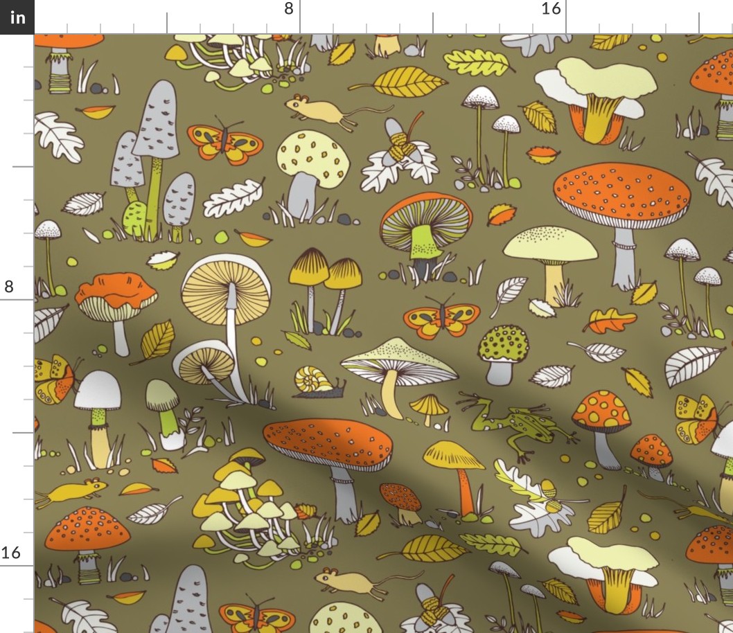 70s mushrooms - retro orange, yellow and Fabric | Spoonflower