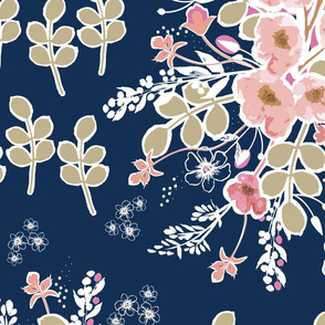 Aimee's Bouquet- Pink/Kaki on Navy