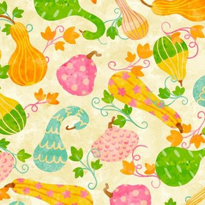 Cheerful Watercolor Gourds on Beige