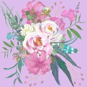 Pink and White Watercolor Bouquet on Violet