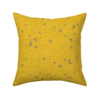 stars and moons // soft gold on goldie linen