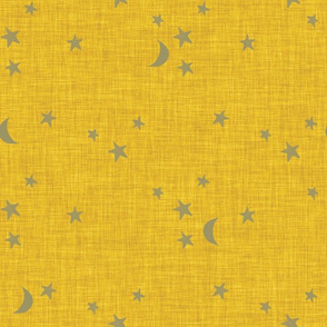 stars and moons // soft gold on goldie linen