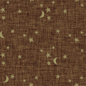 stars and moons // soft gold on coffee linen no. 2