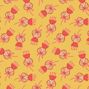 Midcentury Modern Thistle Ditsy in Yellow and Pink - Large