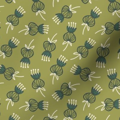 Midcentury Modern Thistle Ditsy in Olive Green - Large