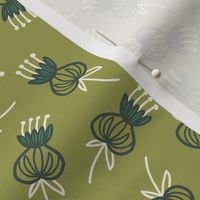 Midcentury Modern Thistle Ditsy in Olive Green - Large