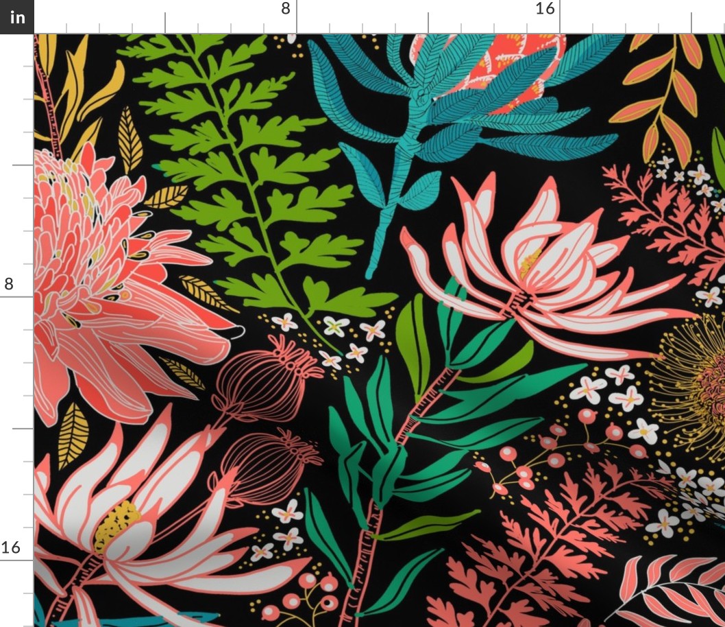 PROTEA GARDEN LARGE teal and green Fabric | Spoonflower