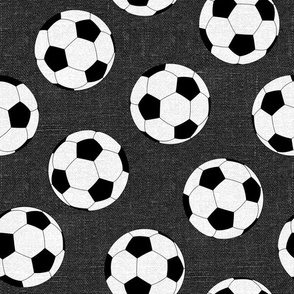 Soccer Balls on Grey Linen- medium scale