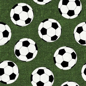Soccer Balls on green Linen- medium scale