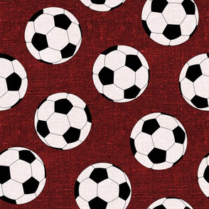 Soccer Balls on Red Linen- medium scale