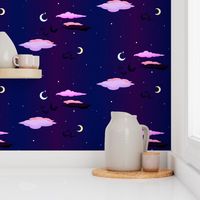 Gothic Pastel Bats with moons, clouds and stars