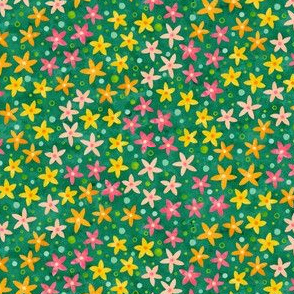 Bright n' Ditsy Watercolor Floral on Green