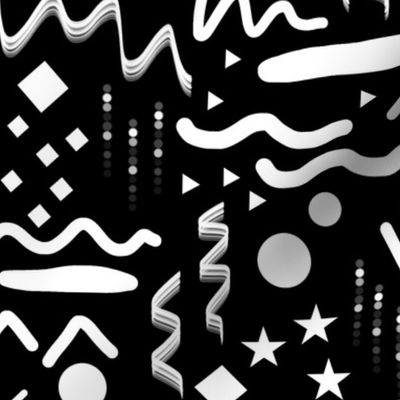 Tribal Abstract Art - white on black, large