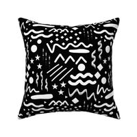 Tribal Abstract Art - white on black, large