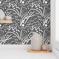 Abstract Arabesque Lines - white on grey