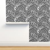 Abstract Arabesque Lines - white on grey