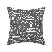 Tribal Abstract Art - white on grey, large