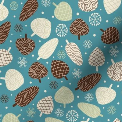 Pine Cones in snow-Teal