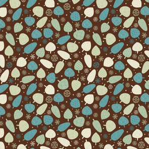 Pine Cones in snow-Brown and Teal