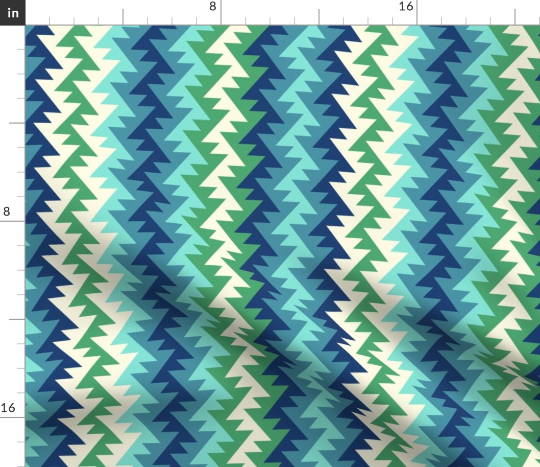 Retro stripes blue green vertical African zig-zag 