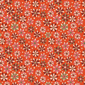 Christmassy Floral Stars - Bright Red