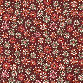 Christmassy Floral Stars - Dark Red