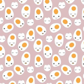 Cute kawaii baked eggs for breakfast cute food pattern mauve
