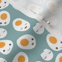 Cute kawaii baked eggs for breakfast cute food pattern blue
