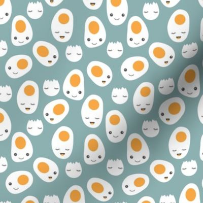 Cute kawaii baked eggs for breakfast cute food pattern blue