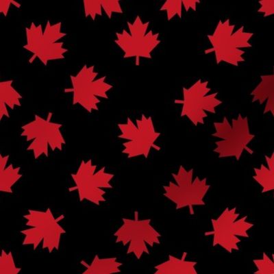 canada maple leaf fabric - red maple leaves - black